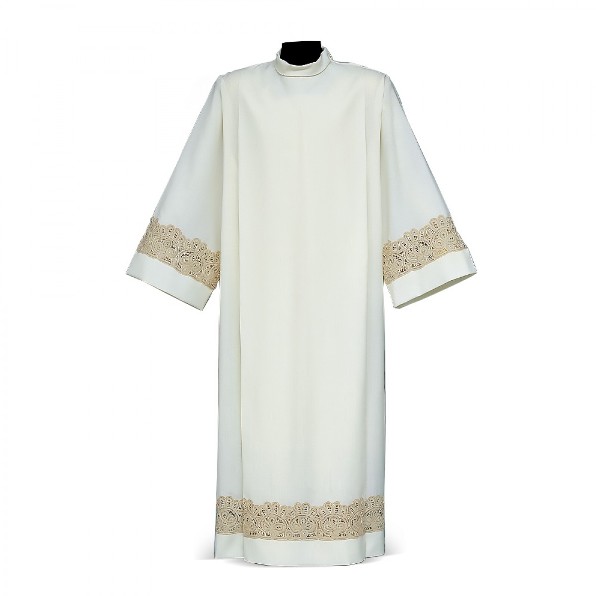 Ivory Roman Alb with Embroidery ENTREDEUR FIORI Design in Wool Blend #111 -  Albs - Liturgical Vestments - Vestments and Paraments